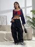'Liora' Contrast Patches Long Sleeve Cropped Knit Sweater - Celes Fashion